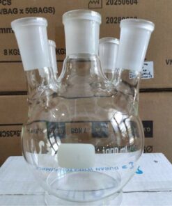 Bình cầu 1000ml 5 cổ nhám thủy tinh Duran, cổ trung tâm 34/45, 3 nhánh 24/40